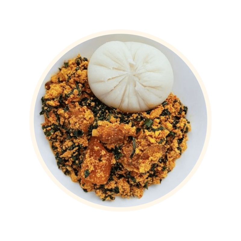 Egusi, meat, bokoto with pounded yam