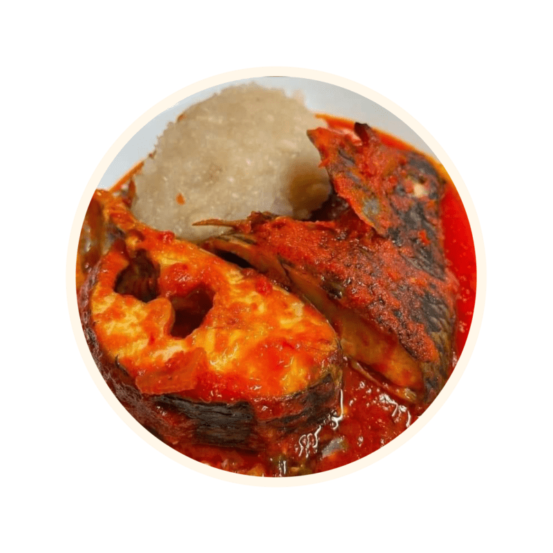 Nigerian Fish Stew with Pounded Yam, Eba, or Amala