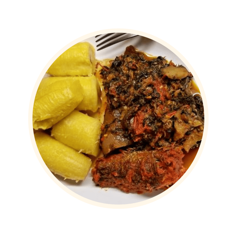 Efo Riro, Fish, and Boiled Plantain