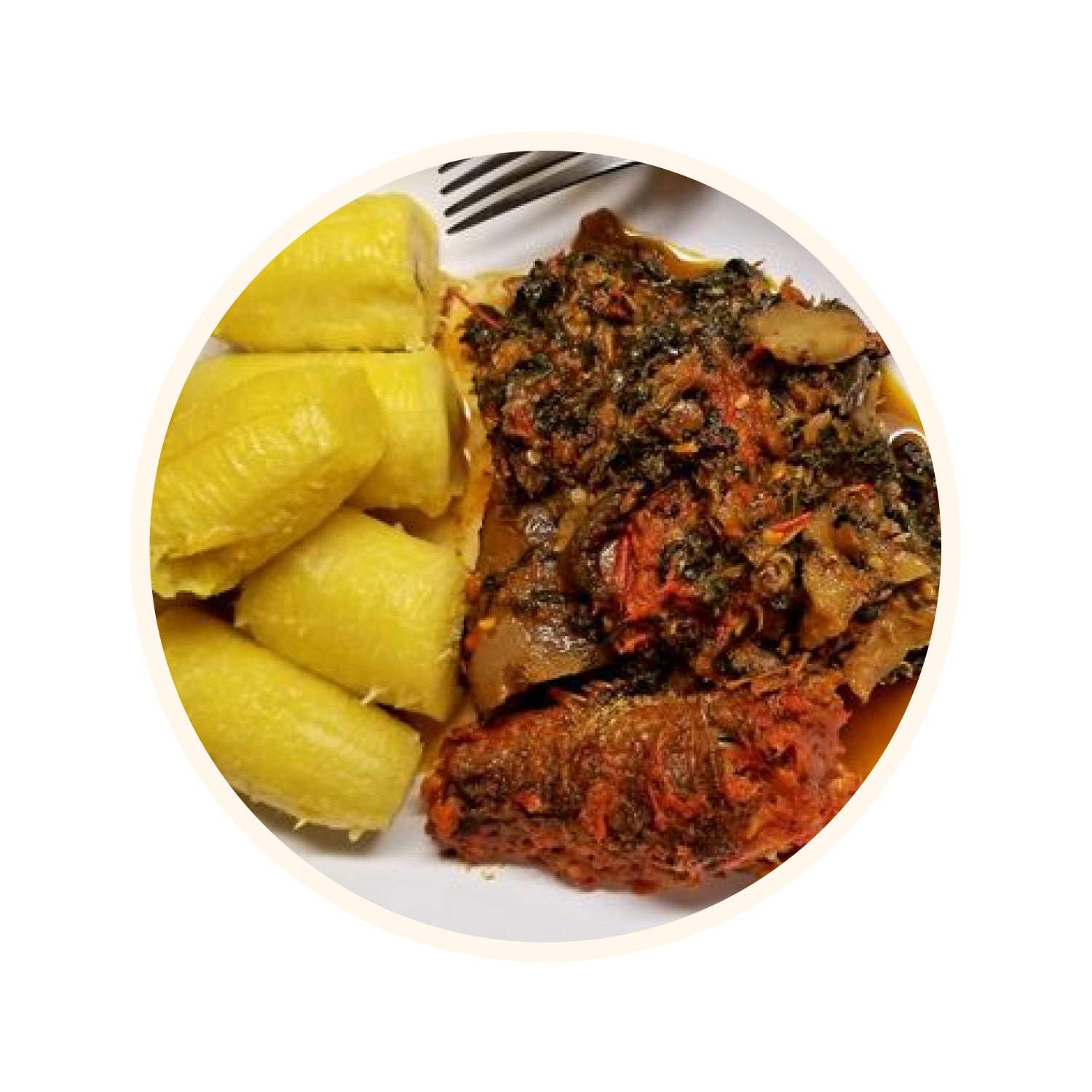 Efo Riro, Fish, and Boiled Plantain